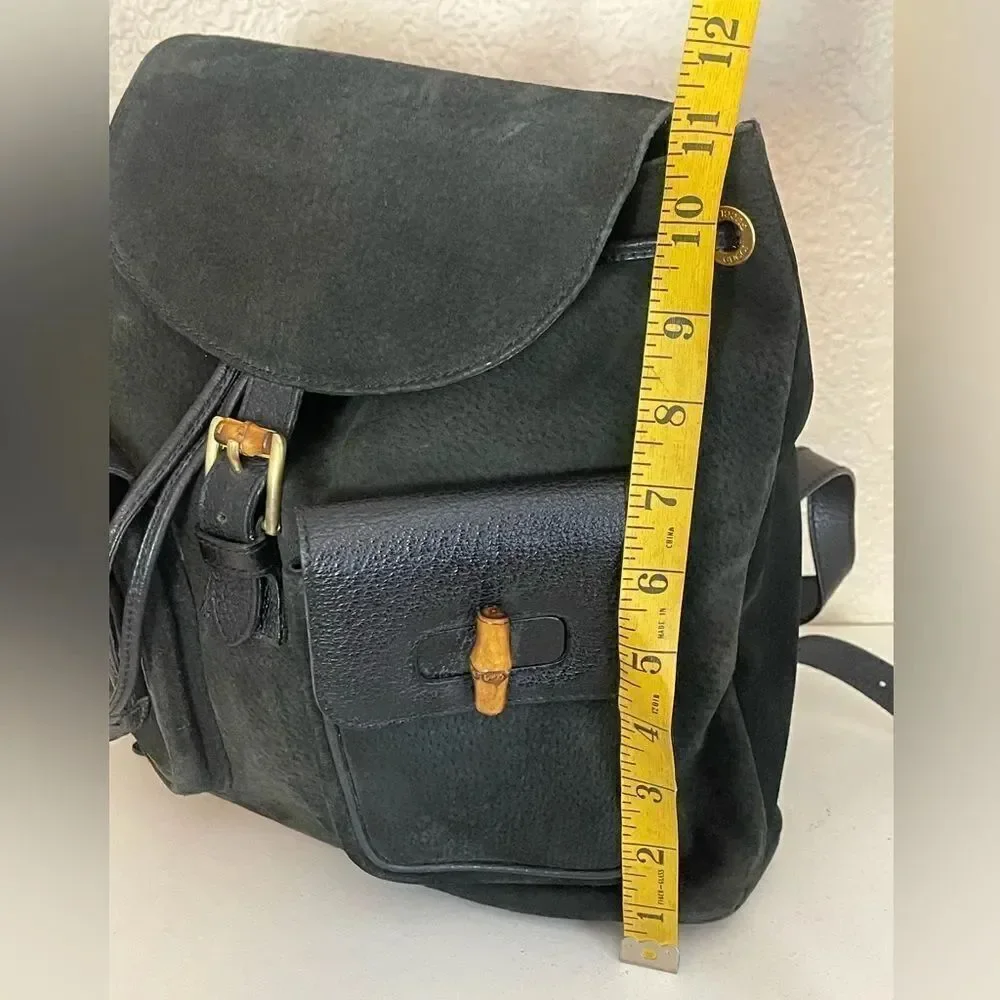 Gucci Black Suede Backpack with Bamboo Details